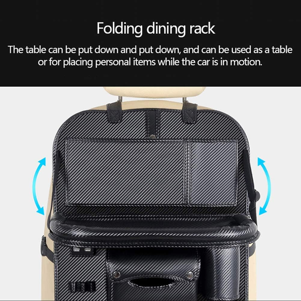 Car Seat Back Organizer with 4 USB Charger Car PU Leather Backseat Organizer Travel Multifunction Storage Pocket Universal Auto Interior Accessories