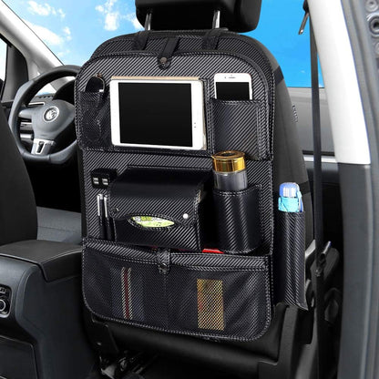 Car Seat Back Organizer with 4 USB Charger Car PU Leather Backseat Organizer Travel Multifunction Storage Pocket Universal Auto Interior Accessories